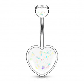 Bauchnabelpiercing "Double Heart" silberfarben mit Glitzeropal transparent-Bild 1