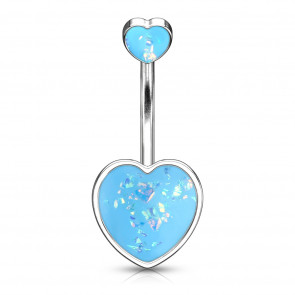 Bauchnabelpiercing "Double Heart" silberfarben mit Glitzeropal blau-Bild 1