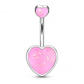 Bauchnabelpiercing "Double Heart" silberfarben mit Glitzeropal pink-Bild 1
