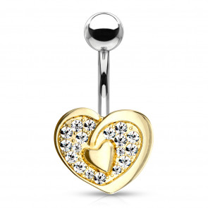 Bauchnabelpiercing "Crystal Heart" Herz mit Kristallen silber-goldfarben-Bild 1