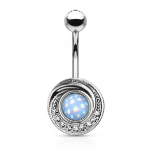 Bauchnabelpiercing silberfarben mit holografischem Stein blau-Bild 1