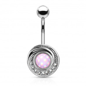 Bauchnabelpiercing silberfarben mit holografischem Stein pink-Bild 1