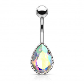 Bauchnabelpiercing "Tear Drop" silberfarben mit hellem Kaleidoskopstein-Bild 1