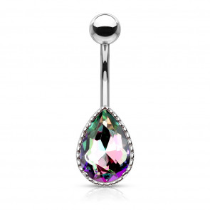 Bauchnabelpiercing "Tear Drop" silberfarben mit Rainbow Kaleidoskopstein-Bild 1