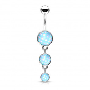 Bauchnabelpiercing "Triple Stone" silberfarben mit holografischem Stein blau-Bild 1