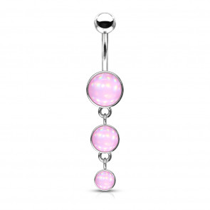 Bauchnabelpiercing "Triple Stone" silberfarben mit holografischem Stein pink-Bild 1