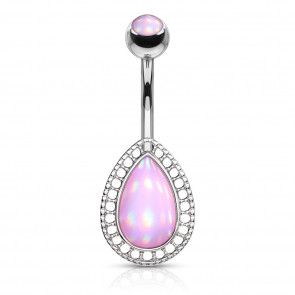 Bauchnabelpiercing "Tear Drop" silberfarben mit holografischem Stein in pink-Bild 1