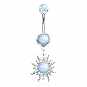 Bauchnabelpiercing Tribal Sun silberfarben mit blauem Opal-Bild 1