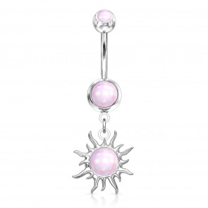 Bauchnabelpiercing Tribal Sun silberfarben mit pinkfarbenem Opal-Bild 1