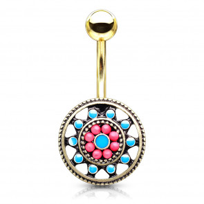 Bauchnabelpiercing "Tribal Sun" goldfarben