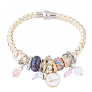 Charm Armband Pandora Lookalike mit weissem Band 