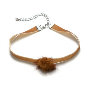 Choker Kette Samt in braun mit Puschel