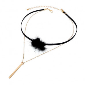 Choker Kette zweireihig mit Puschel in schwarz-Bild 1