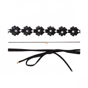 Choker Ketten Set 3-teilig in schwarz mit Blumen-Bild 1