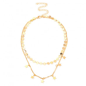 Choker Kette mit goldfarbenen Pailletten und Sternanhänger zweireihig-Bild1