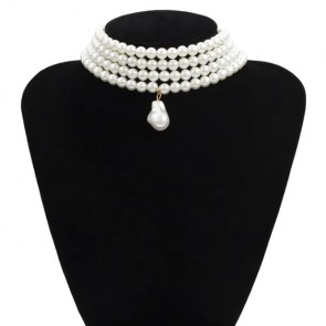 Choker Perlenkette für Damen weiss mit Perlenanhänger-Bild1