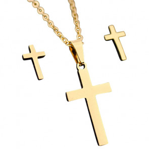 Damen Schmuckset "Cross" Edelstahl & goldfarben