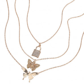 Dreiteilige Damen Halskette "Butterfly" goldfarben mit Schmetterlingsanhängern-Bild1