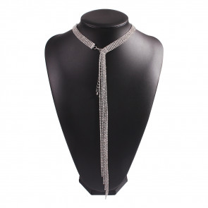 Glamour Statementkette "Crystal Tie" silberfarben mit langer Kristallkette-Bild1