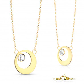 Edelstahl Halskette "Hollow Circle" goldfarben mit Kreis und Kristall