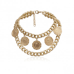 Halskette "Orient" goldfarben zweireihig mit Münzanhängern-Bild1