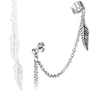 Ear Cuff in silber mit Federn mit Clip