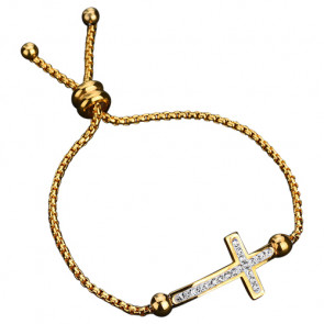 Damen Edelstahl Armband goldfarben mit Zirkonia Kreuz