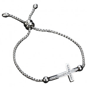 Damen Edelstahl Armband silberfarben mit Zirkonia Kreuz