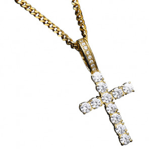 Edelstahl Halskette "Crystal Cross" goldfarben mit Kirstallsteinen1