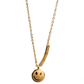 Edelstahl Halskette "Smile" goldfarben mit Smiley Anhänger1