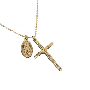Edelstah Halskettel goldfarben mit Jesus Kreuz und Jungfrau Maria