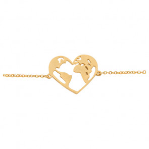 Edelstahl Armband "World Love" goldfarben mit Herz-Weltkartenanhänger