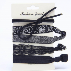 Elastisches Armbandset / Haaraccessoire "Black Rose"