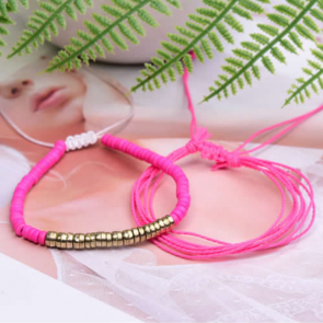 Textilarmband für Damen zweiteilig in pink und gold