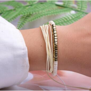 Textilarmband für Damen zweiteilig in beige und gold