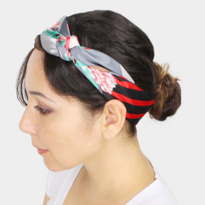 Satin Schal Haarband in grau mit buntem Blumen Print