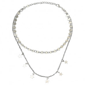 Choker Kette mit silberfarbenen Pailletten und Sternanhänger zweireihig 