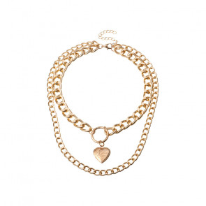 Damen Halskette "Love Chain" zweireihig goldfarben mit Herzanhänger1