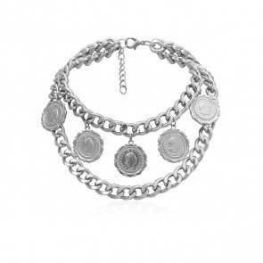 Halskette "Orient" silberfarben zweireihig mit Münzanhängern-Bild1