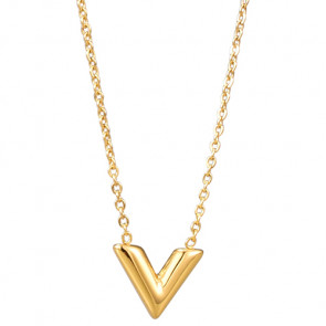 Damen Halskette "V" vergoldet mit V-Anhänger-Bild1