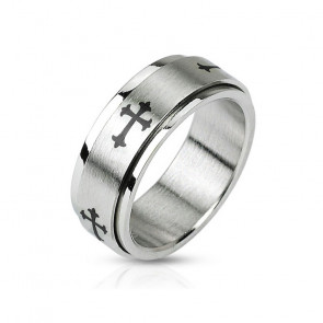 Herren Edelstahl Ring in silber mit Kreuz Design 