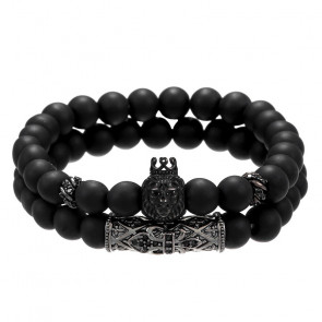 Herrenarmband "Black" zweireihig schwarz mit Löwenkopf und Ornament-Bild1