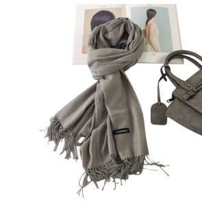 Damen Schal Kaschmir-Style einfarbig grau mit Fransen
