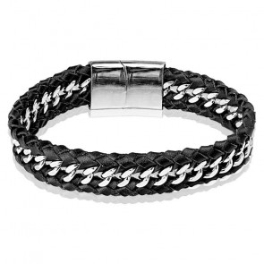 Herren Lederarmband mit Edelstahl in silber