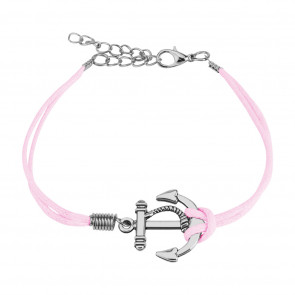 Damen Lederarmband in rosa mit Anker in silber