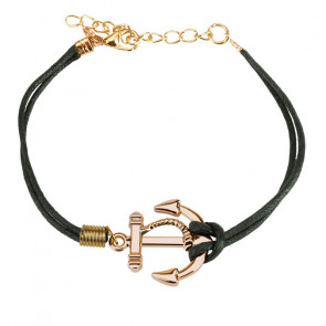 Damen Lederarmband in schwarz mit goldenem Anker-Bild 1