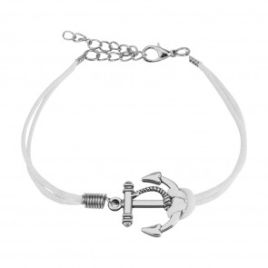 Damen Lederarmband in weiss mit Anker in silber