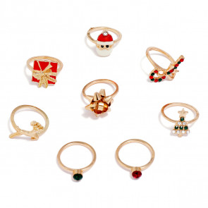 Midi Ring Set "Xmas" 8-teilig goldfarben mit Weihnachtsmotiven1