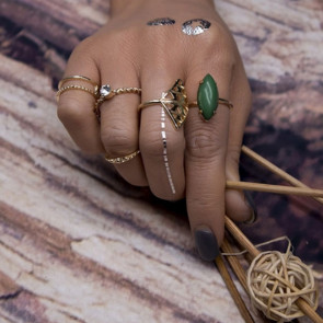 Midi Ring Set "Green Stone" 5-teilig goldfarben - Bild 1