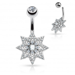 Bauchnabelpiercing "Star" silberfarben mit Kristallen 